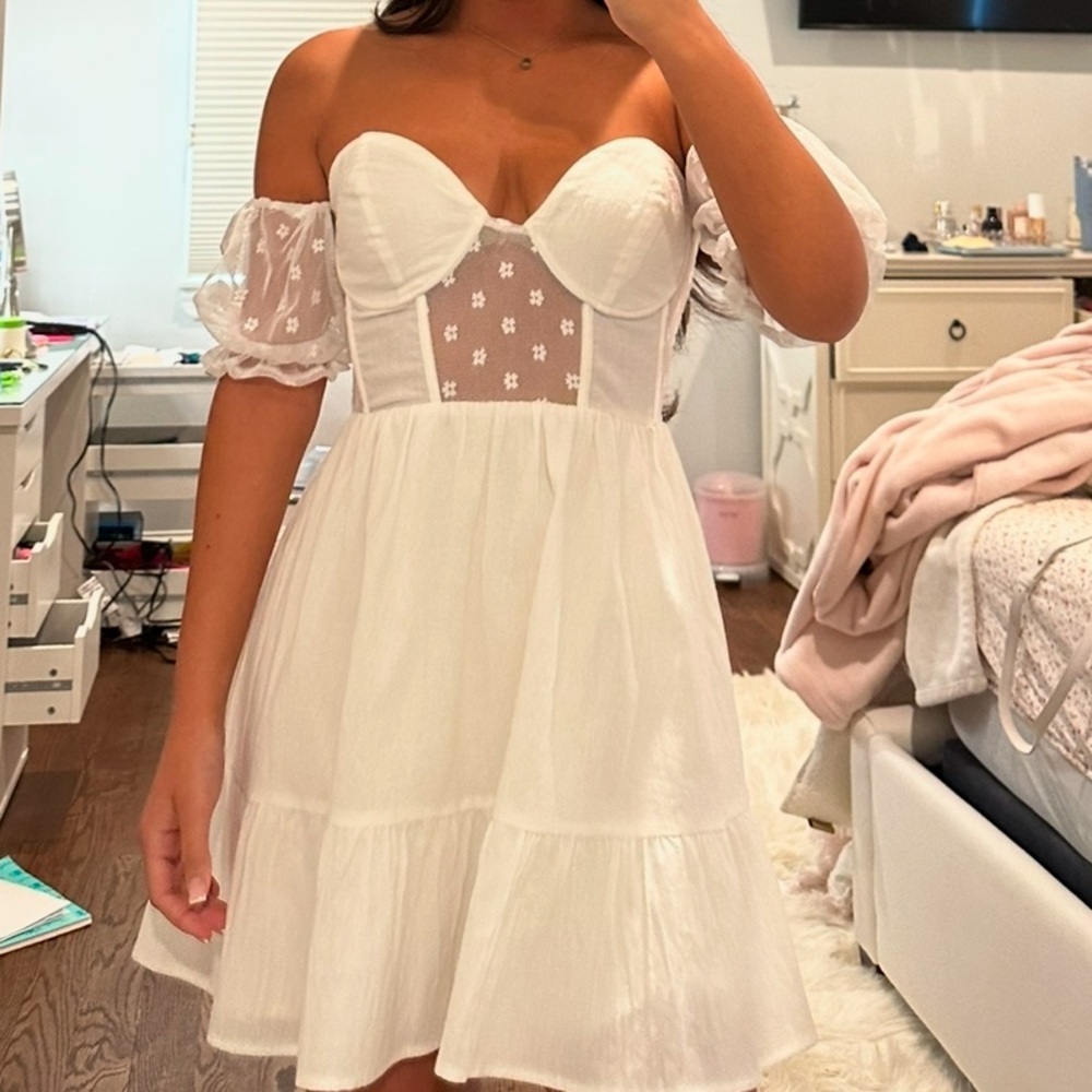 Blue Blush White Off-Shoulder Dress